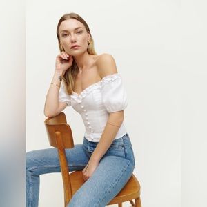 Reformation White Off-Shoulder Blouse